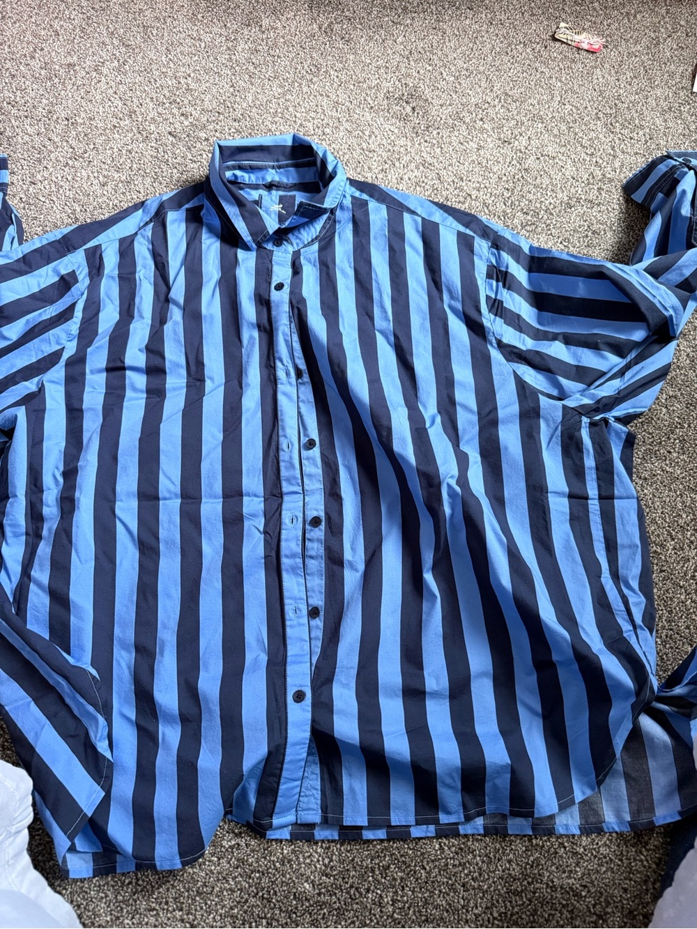 aerie Womens  Navy and Light Blue Vertical Stripe Button-Down Shirt